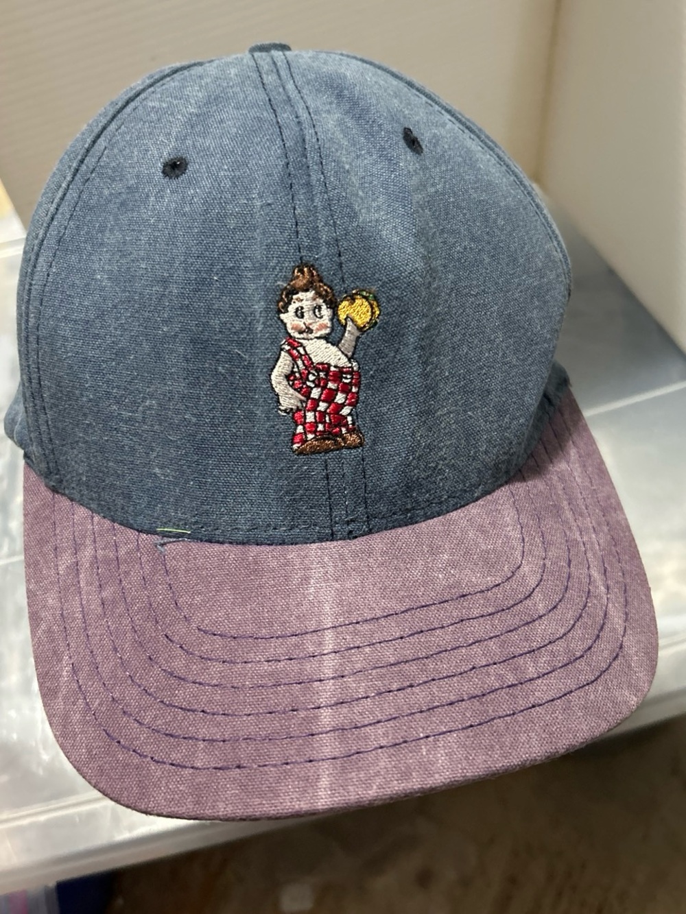 American Needle Two-Tone Denim Navy and Purple Snapback Hat with Chef Embroidery